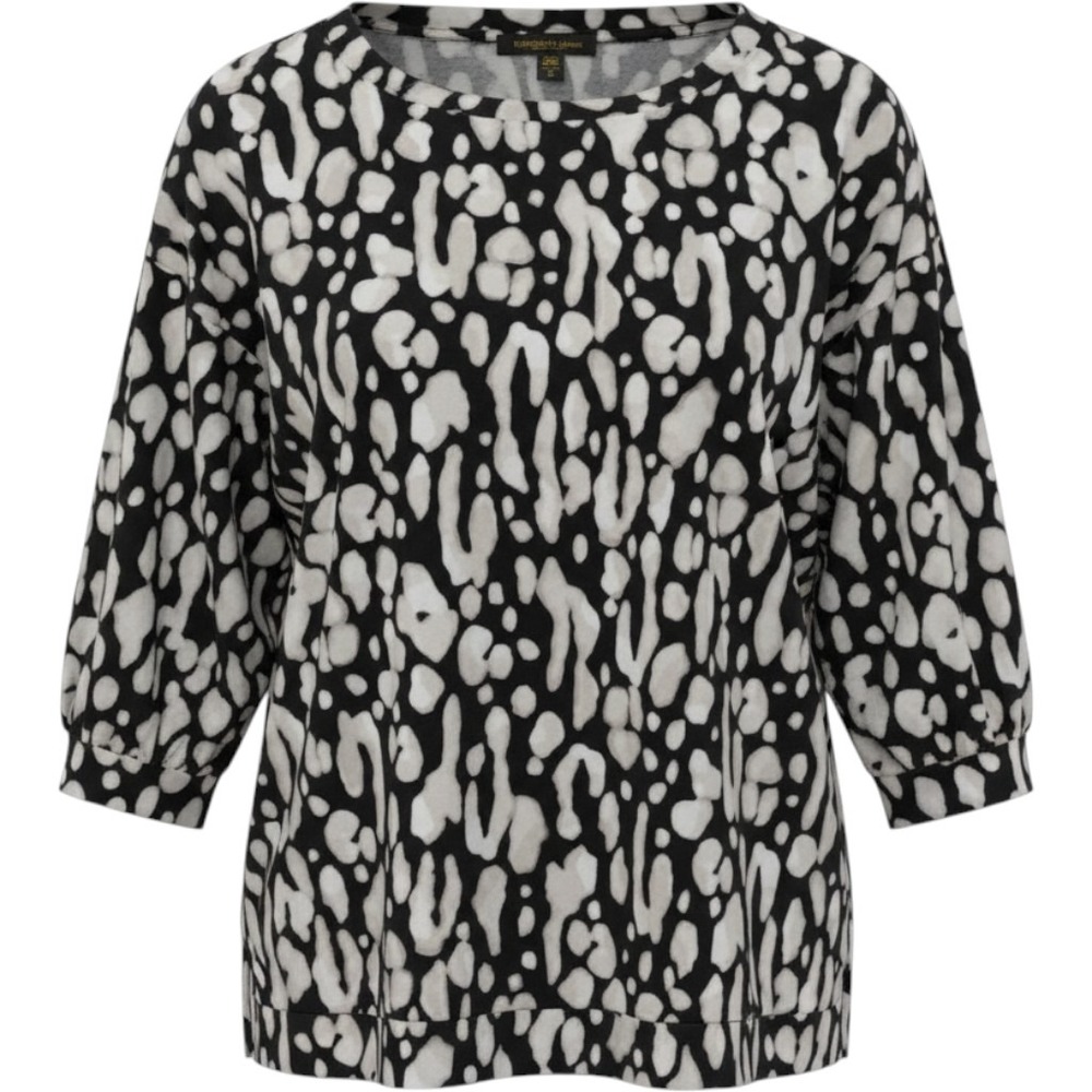 Donna Karan Sleepwear XL Black White Abstract Leopard Print 3/4 Sleeve Top